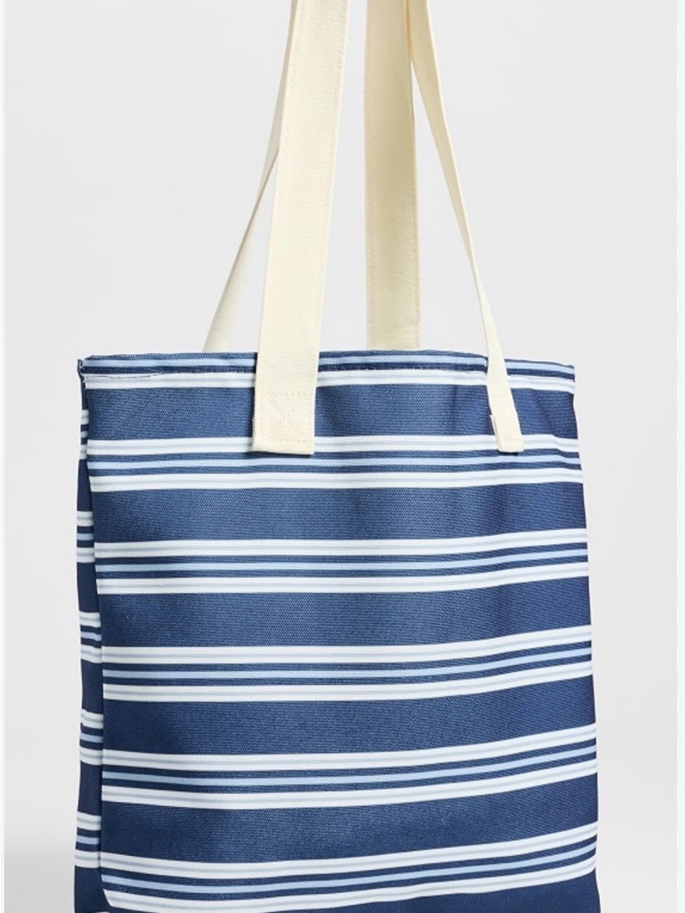 Navy and White Striped Canvas Tote with Cream Handles
